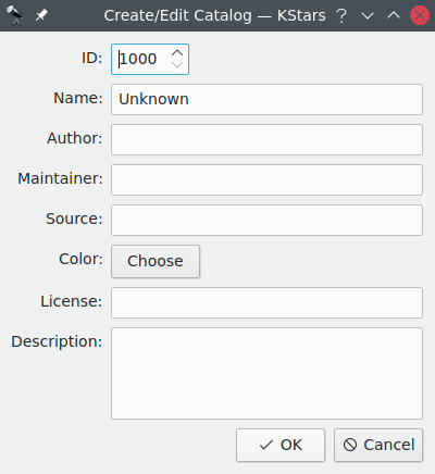 Catalog creation dialog.