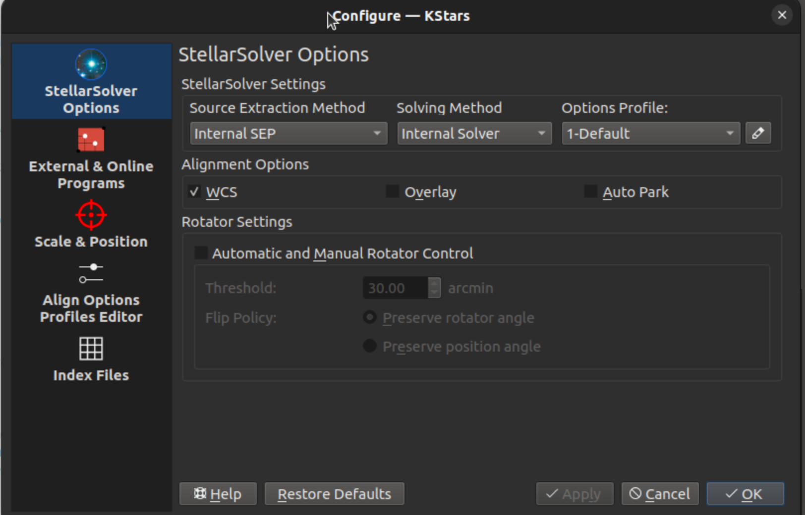 StellarSolver Options