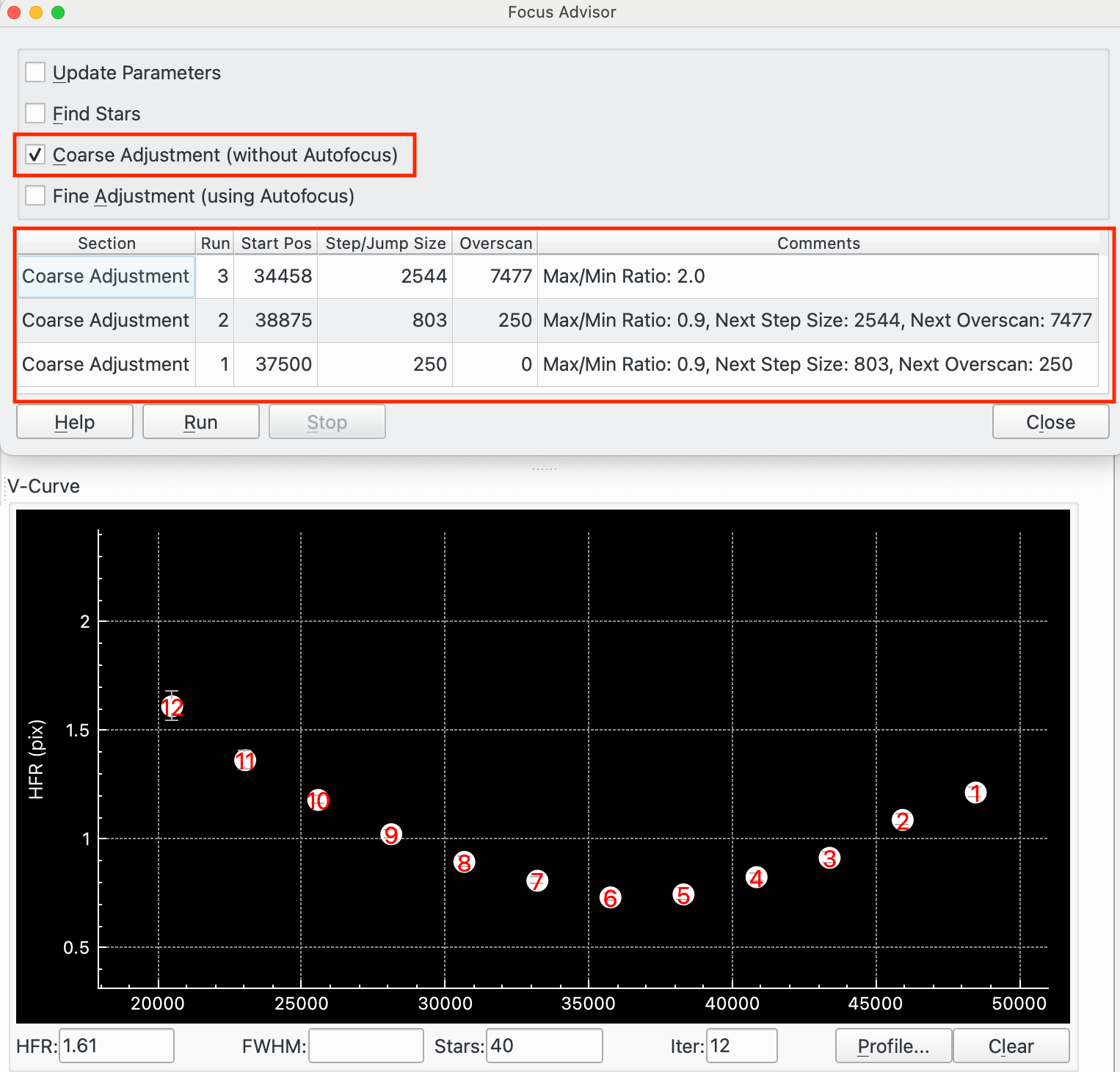 Focus Advisor - Coarse Adjustment