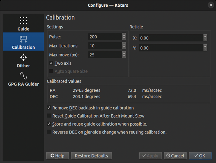 Calibration Settings