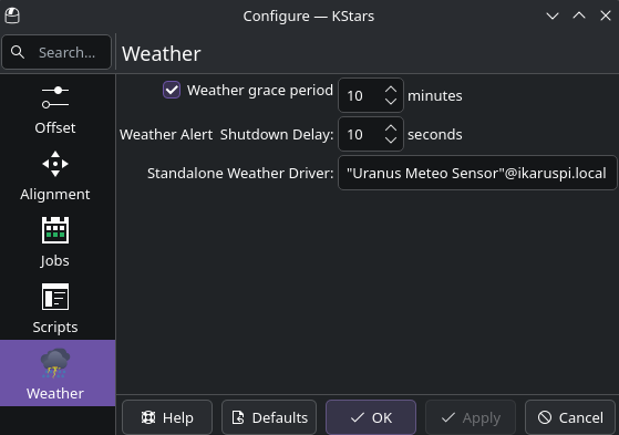 Scheduler Weather Settings