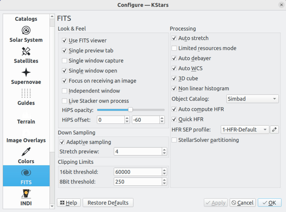 FITS Viewer Live Stacker Options