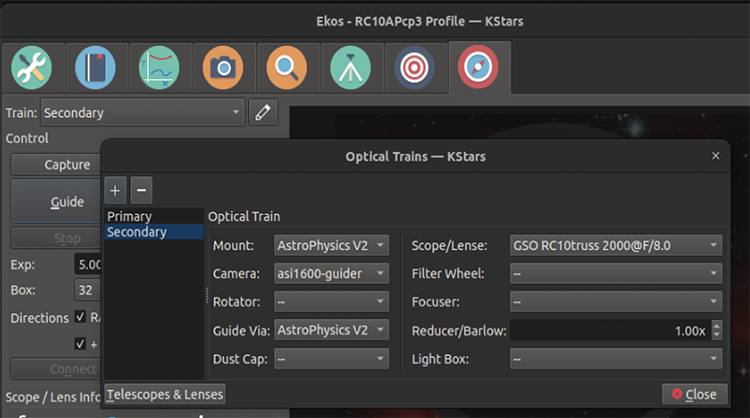 Ekos Guider Optical Train
