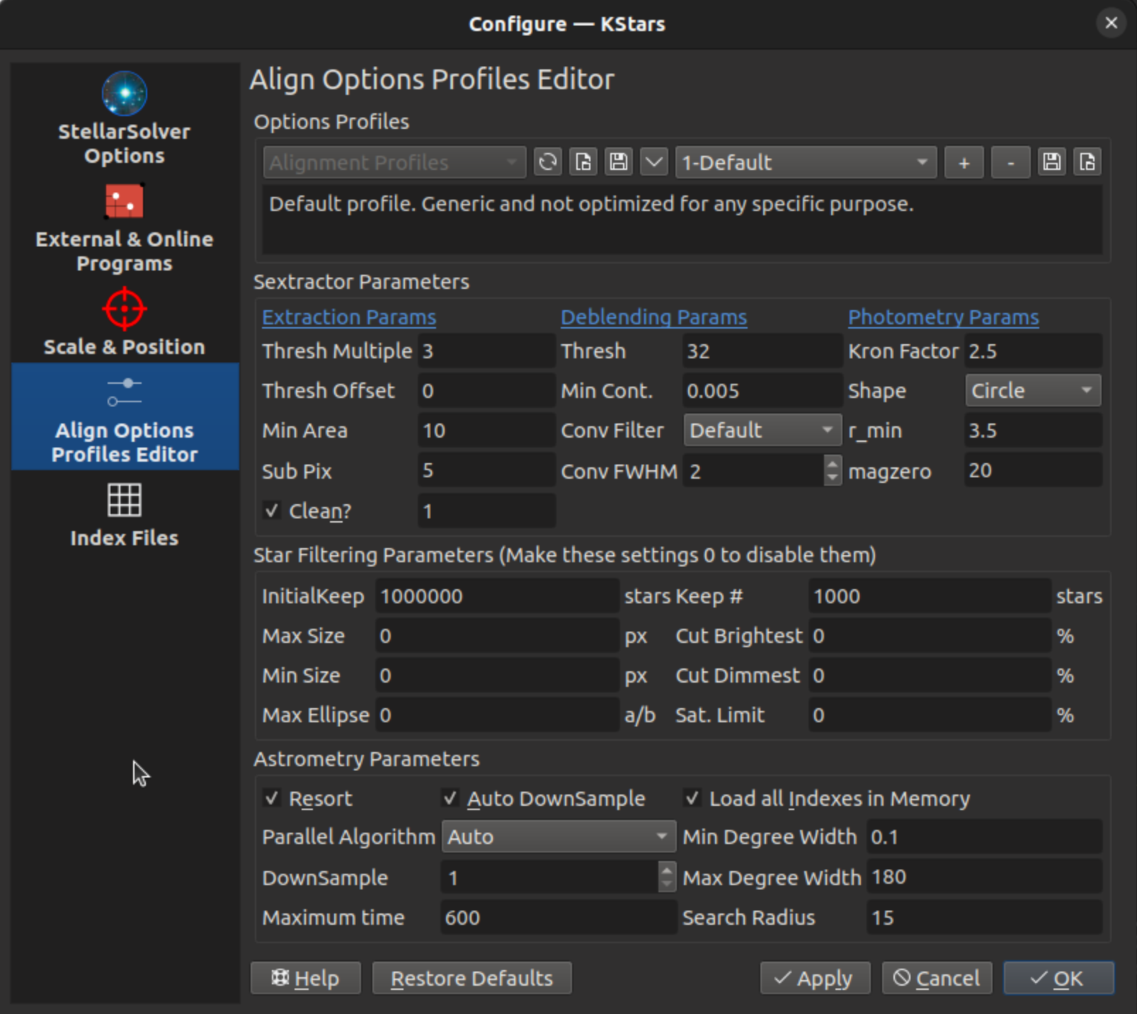 StellarSolver Profiles