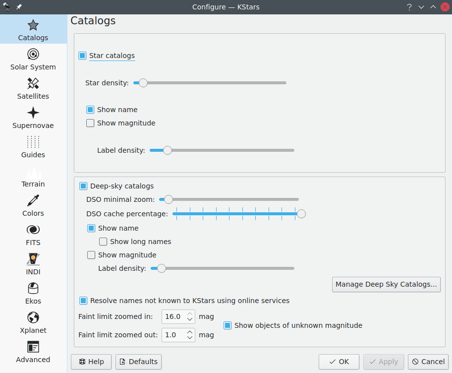 Configure - KStars Window