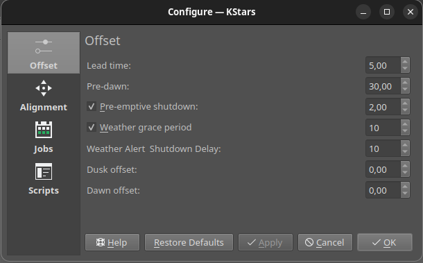 Scheduler Offset Settings