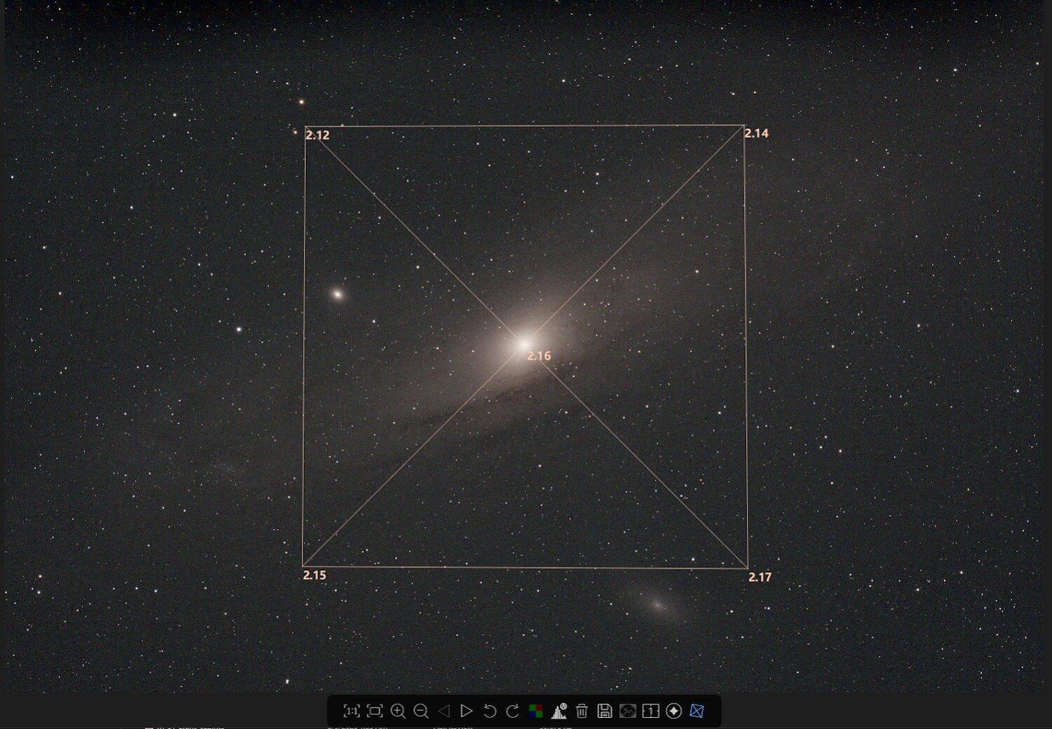 M31 frame with corner HFD values