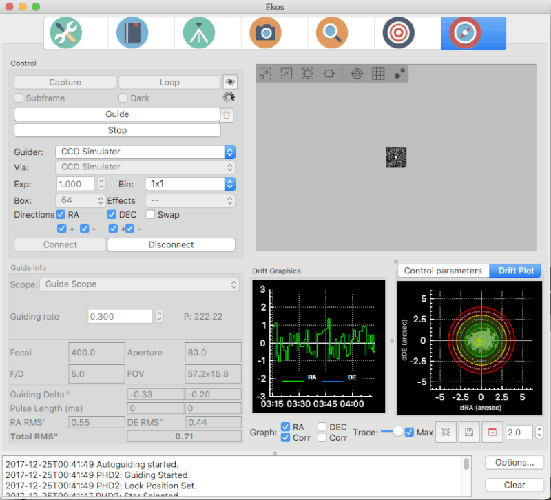 Ekos Guide PHD2 settings